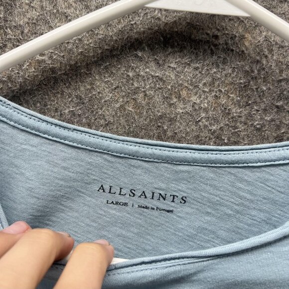 All Saints Shirt Mens Large Blue Crew Neck Short Sleeve Tee Lightweight - Picture 6 of 12